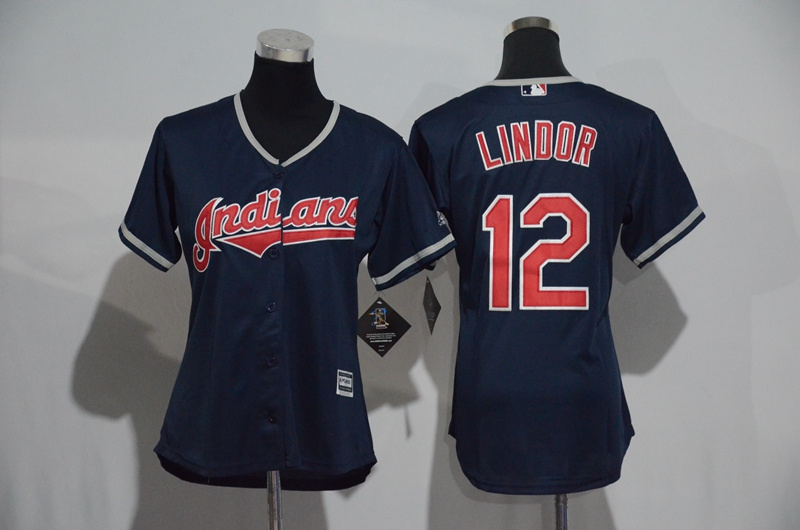 Womens 2017 MLB Cleveland Indians #12 Lindor Blue Jerseys